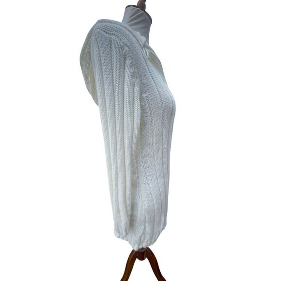 Fancy Design White Knit Hooded Sweater Jacket Toggle Buttons Size S/M NWOT - Picture 9 of 9